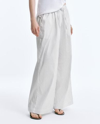  URBAN REVIVO - Quần nữ ống rộng kẻ sọc lưng thun 