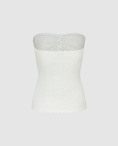  URBAN REVIVO - Áo kiểu nữ cúp ngực chấm bi phối nơ 