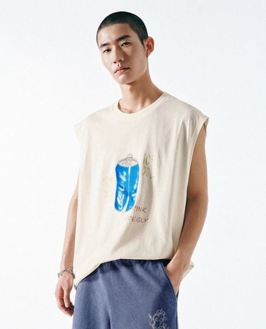  URBAN REVIVO - Áo sát nách nam cổ tròn in họa tiết 