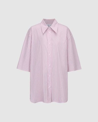  URBAN REVIVO - Áo sơ mi nữ cổ bẻ tay ngắn phối sọc 