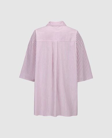  URBAN REVIVO - Áo sơ mi nữ cổ bẻ tay ngắn phối sọc 