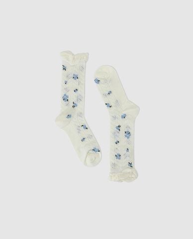  URBAN REVIVO - Vớ nữ cổ cao họa tiết hoa viền bèo 