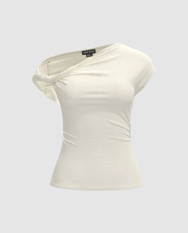  URBAN REVIVO - Áo trễ vai nữ phom ôm hiện đại 