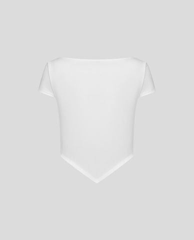  URBAN REVIVO - Áo croptop nữ cổ thuyền tay ngắn 