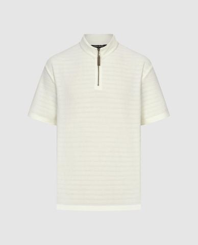  URBAN REVIVO - Áo thun nam cổ cao tay ngắn phối khóa zip 