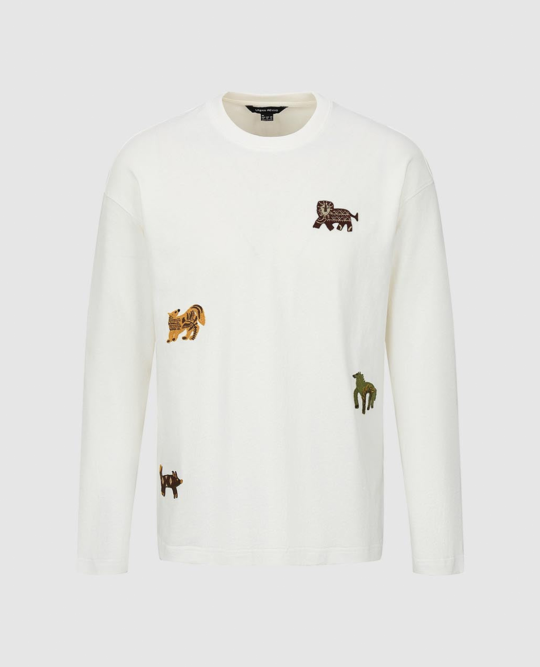 URBAN REVIVO - Áo thun nam cổ tròn tay dài họa tiết độc đáo