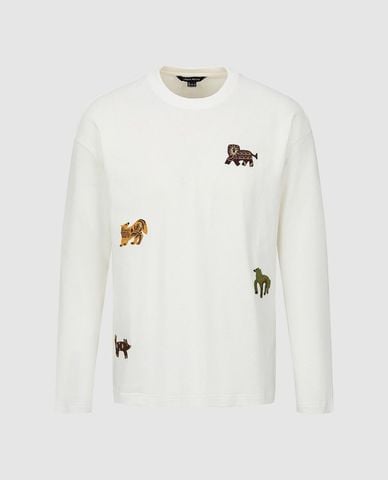  URBAN REVIVO - Áo thun nam cổ tròn tay dài họa tiết độc đáo 