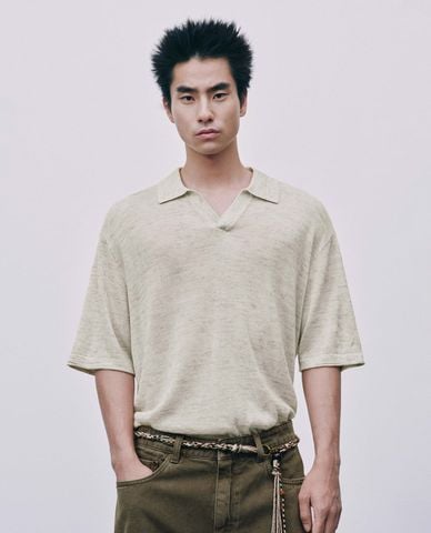  URBAN REVIVO - Áo polo nam dệt kim cổ bẻ tay ngắn 