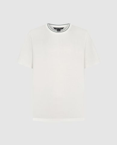  URBAN REVIVO - Áo thun nam cổ tròn tay ngắn phối viền 