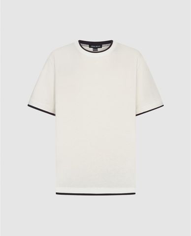  URBAN REVIVO - Áo thun nam cổ tròn tay ngắn phối viền 