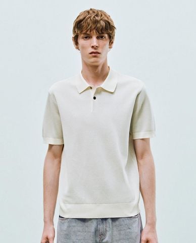  URBAN REVIVO - Áo dệt kim nam tay ngắn bo gấu 