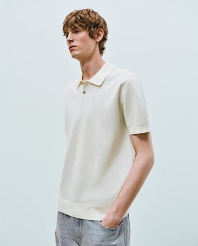  URBAN REVIVO - Áo dệt kim nam tay ngắn bo gấu 