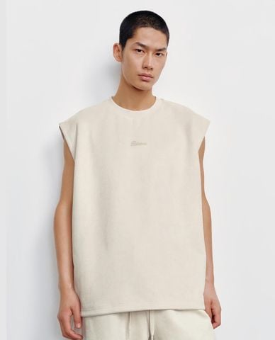  URBAN REVIVO - Áo ba lỗ nam cổ tròn thêu chữ tối giản 