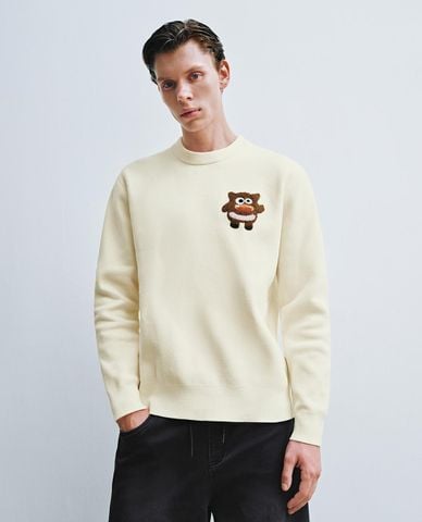  URBAN REVIVO - Áo dệt kim nam cổ tròn tay dài phối họa tiết 