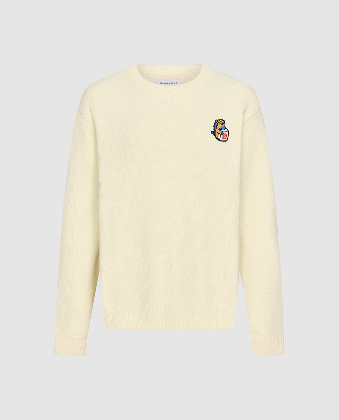 URBAN REVIVO - Áo dệt kim nam cổ tròn thêu họa tiết