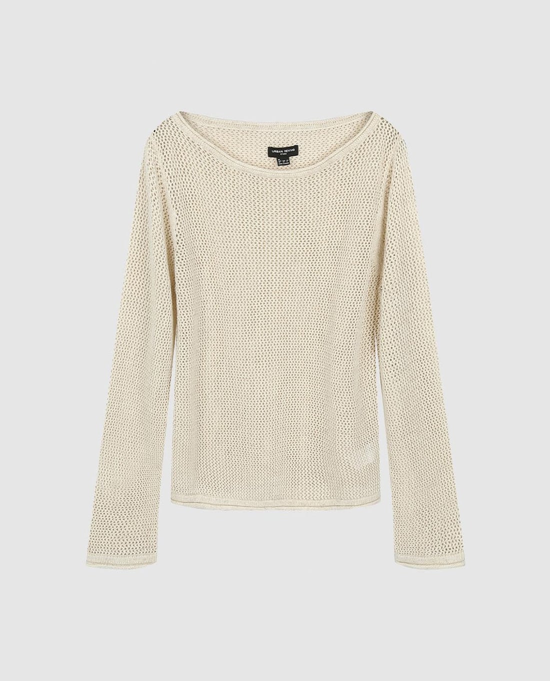 URBAN REVIVO - Áo dệt kim nữ cổ tròn tay dài dáng suông
