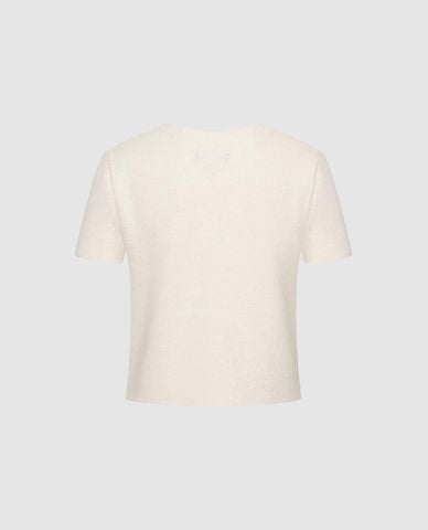  URBAN REVIVO - Áo khoác dệt kim nữ tay ngắn phối nơ 