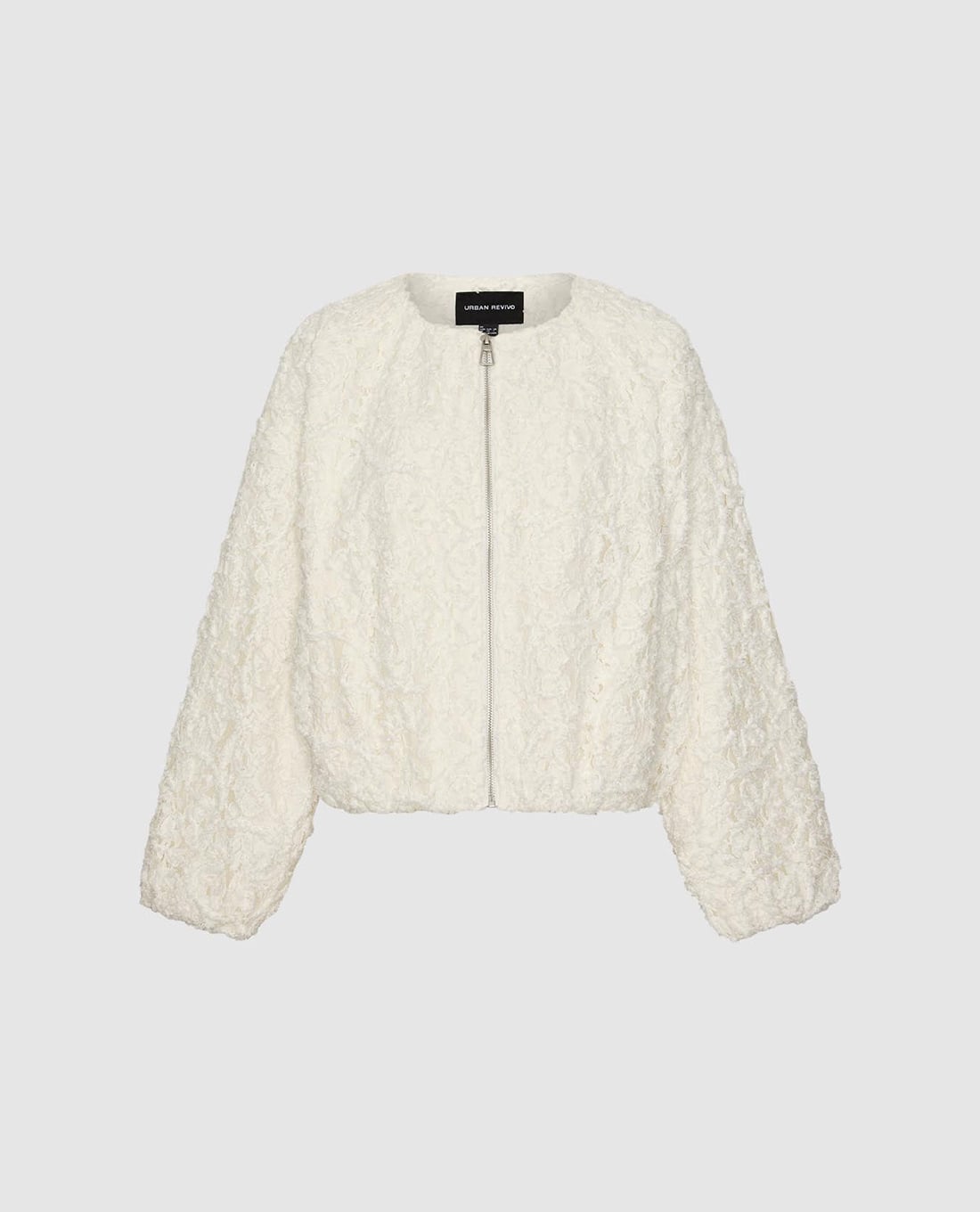 URBAN REVIVO - Áo khoác croptop nữ cổ tròn phối khoá zip