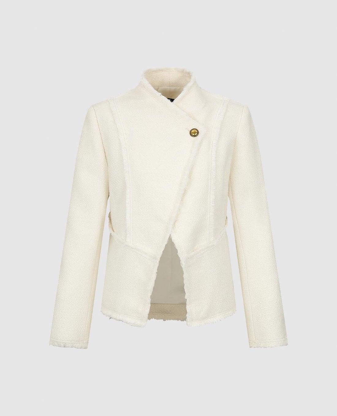 URBAN REVIVO - Áo khoác tweed nữ tay dài viền tua rua