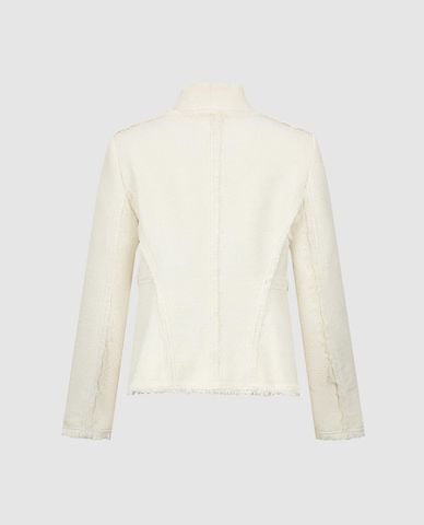  URBAN REVIVO - Áo khoác tweed nữ tay dài viền tua rua 
