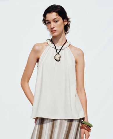  URBAN REVIVO - Áo kiểu nữ cổ yếm hiện đại 