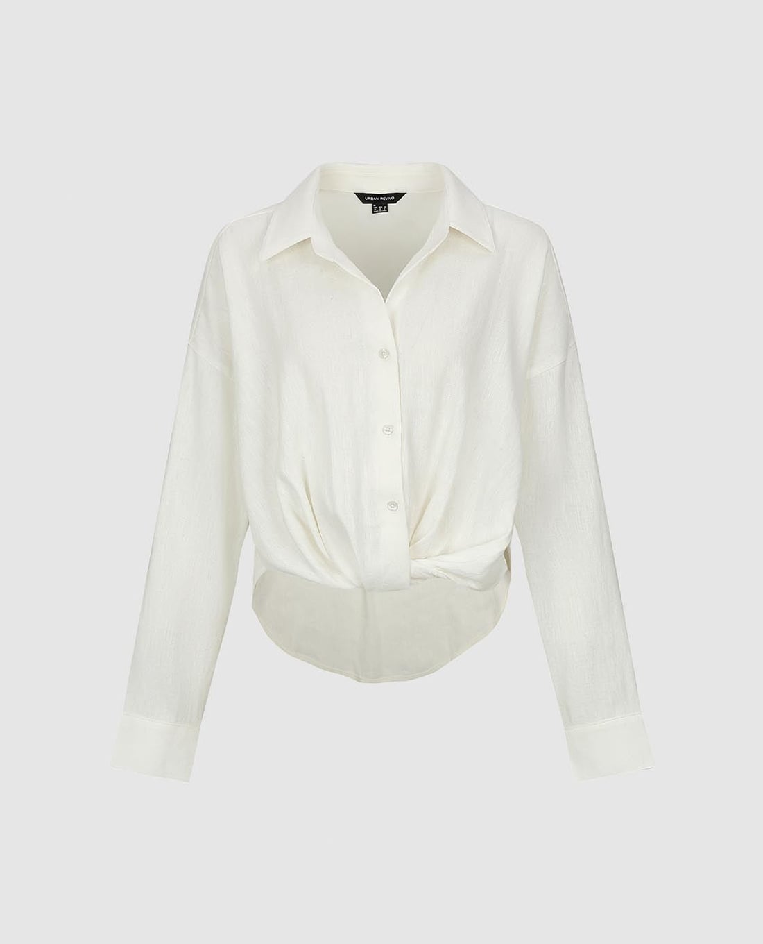 URBAN REVIVO - Áo sơ mi nữ cổ bẻ tay dài xoắn eo