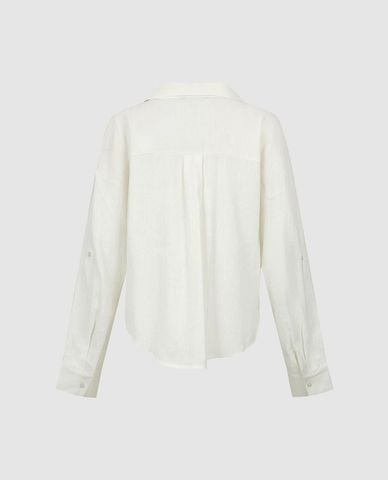  URBAN REVIVO - Áo sơ mi nữ cổ bẻ tay dài xoắn eo 