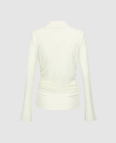  URBAN REVIVO - Áo kiểu nữ cổ đổ tay dài phom ôm 