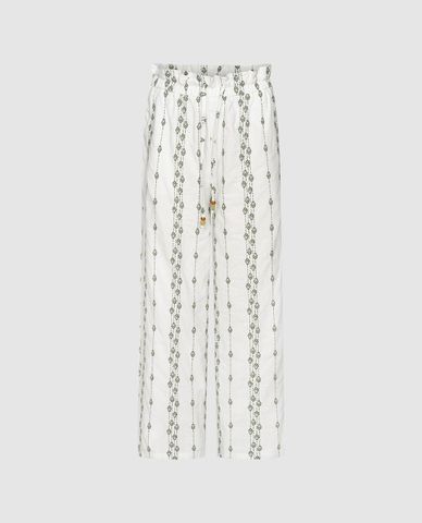  URBAN REVIVO - Quần nữ ống rộng lưng thun thêu họa tiết 