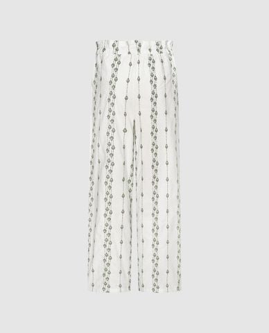  URBAN REVIVO - Quần nữ ống rộng lưng thun thêu họa tiết 