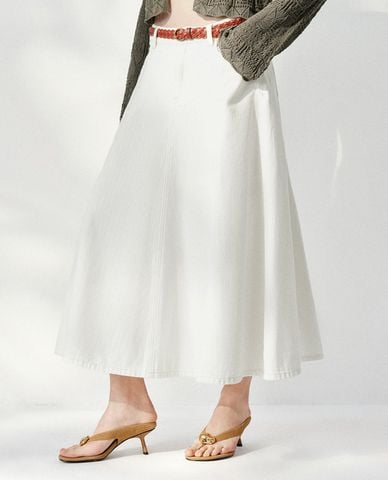  URBAN REVIVO - Chân váy denim midi kèm thắt lưng 
