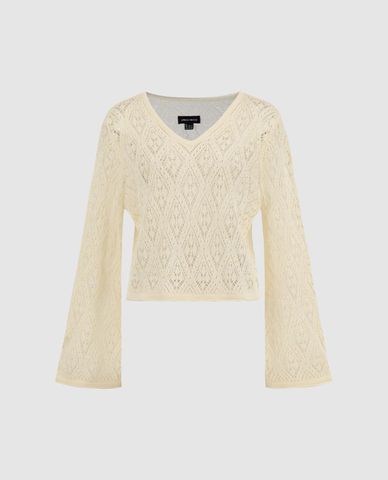  URBAN REVIVO - Áo dệt kim nữ cổ V tay dài phom croptop 