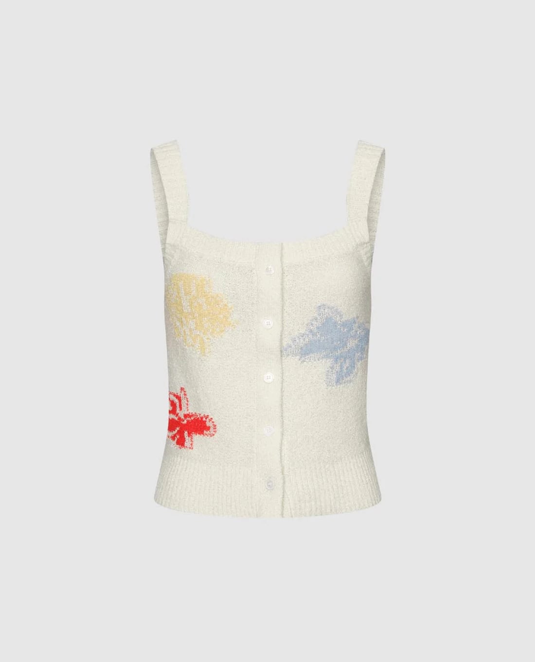 URBAN REVIVO - Áo hai dây nữ dệt kim cổ vuông phối nút