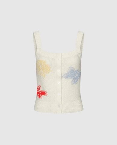  URBAN REVIVO - Áo hai dây nữ dệt kim cổ vuông phối nút 