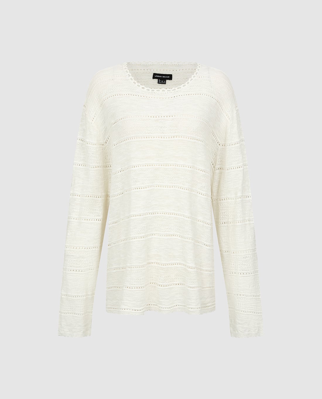 URBAN REVIVO - Áo dệt kim nữ cổ tròn tay dài phối viền