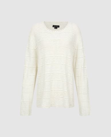  URBAN REVIVO - Áo dệt kim nữ cổ tròn tay dài phối viền 