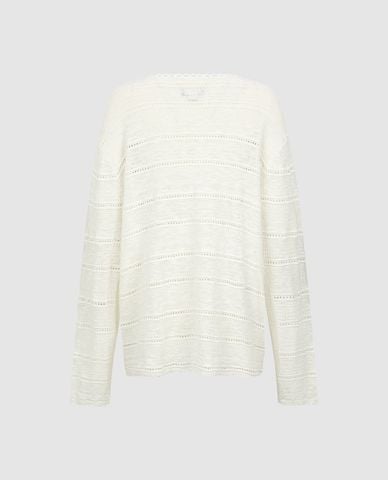  URBAN REVIVO - Áo dệt kim nữ cổ tròn tay dài phối viền 