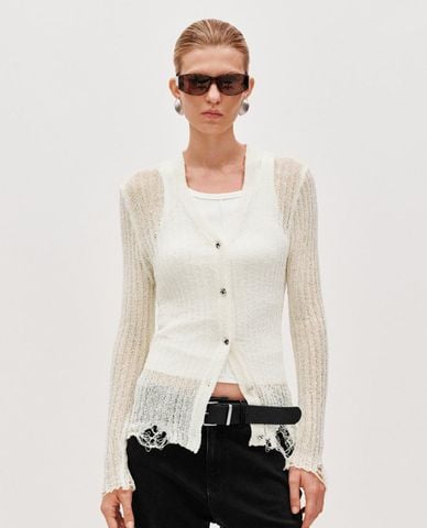  URBAN REVIVO - Áo khoác dệt kim nữ cổ V tay dài 