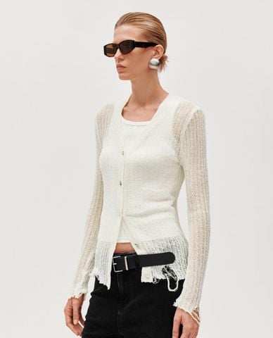  URBAN REVIVO - Áo khoác dệt kim nữ cổ V tay dài 