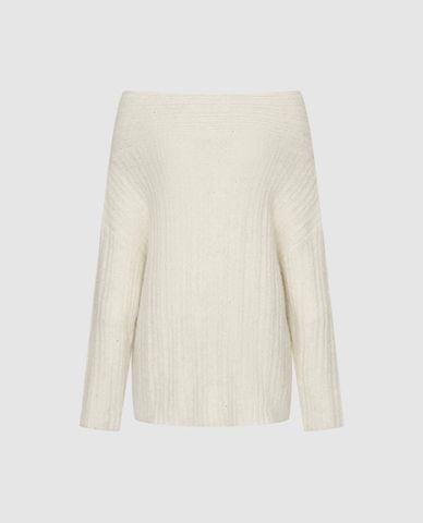  URBAN REVIVO - Áo dệt kim nữ cổ thuyền tay dài phom rộng 