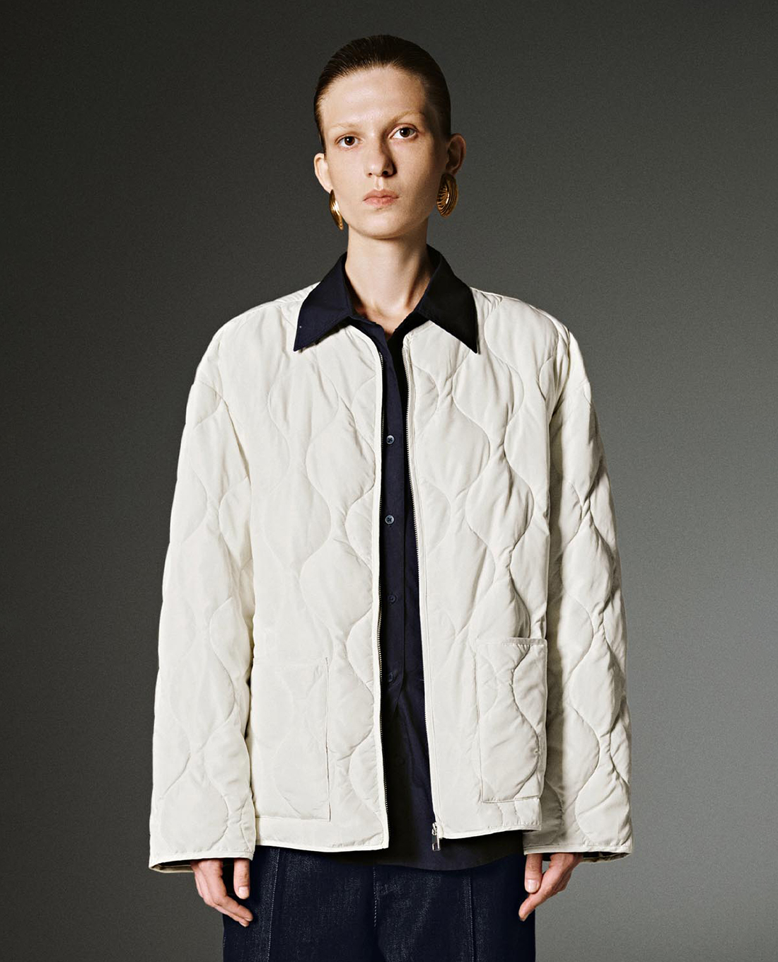 URBAN REVIVO - Áo khoác chần bông nữ cổ tròn tay dài