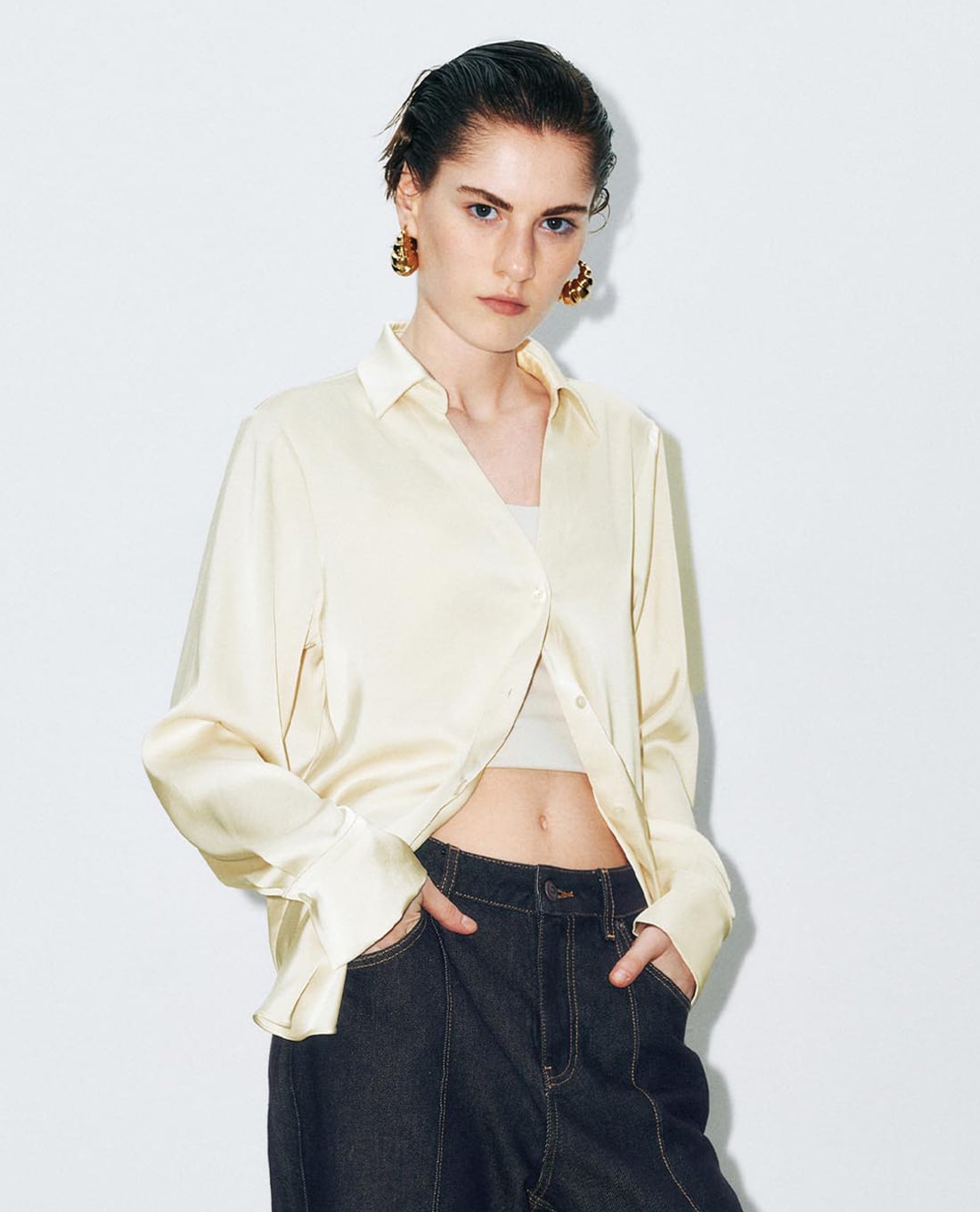 URBAN REVIVO - Áo sơ mi nữ cổ bẻ tay dài thanh lịch