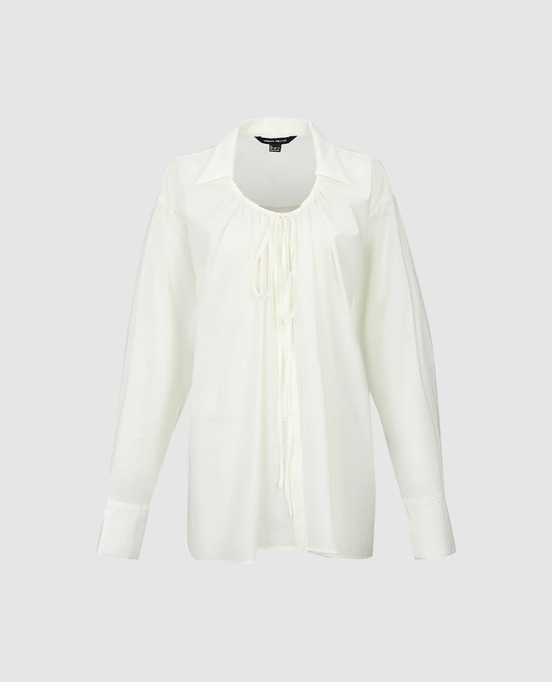 URBAN REVIVO - Áo sơ mi nữ cổ rút dây tay dài thắt nơ