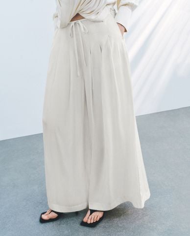  URBAN REVIVO - Quần nữ ống rộng phối dây rút 