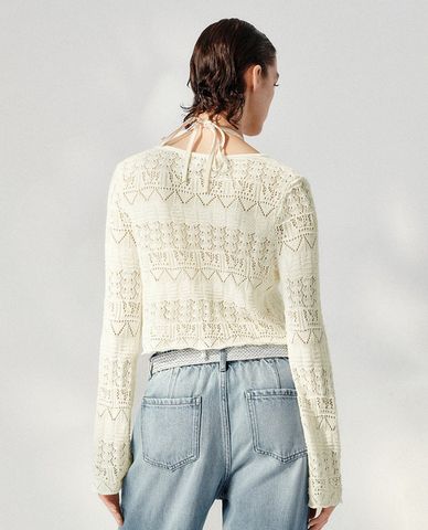  URBAN REVIVO - Áo khoác cardigan nữ đan móc thắt nơ 