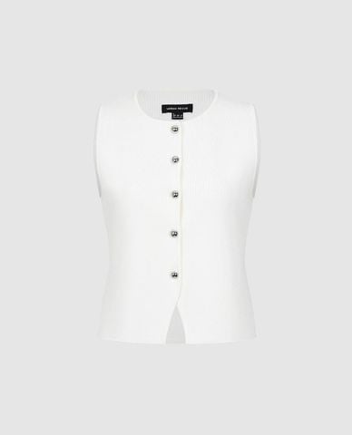  URBAN REVIVO - Áo sát nách nữ dệt kim cổ tròn phối nút 