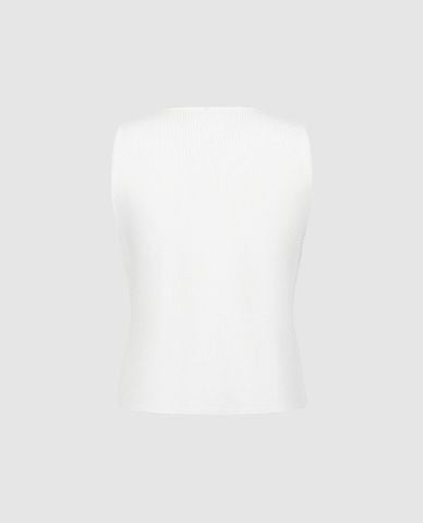  URBAN REVIVO - Áo sát nách nữ dệt kim cổ tròn phối nút 