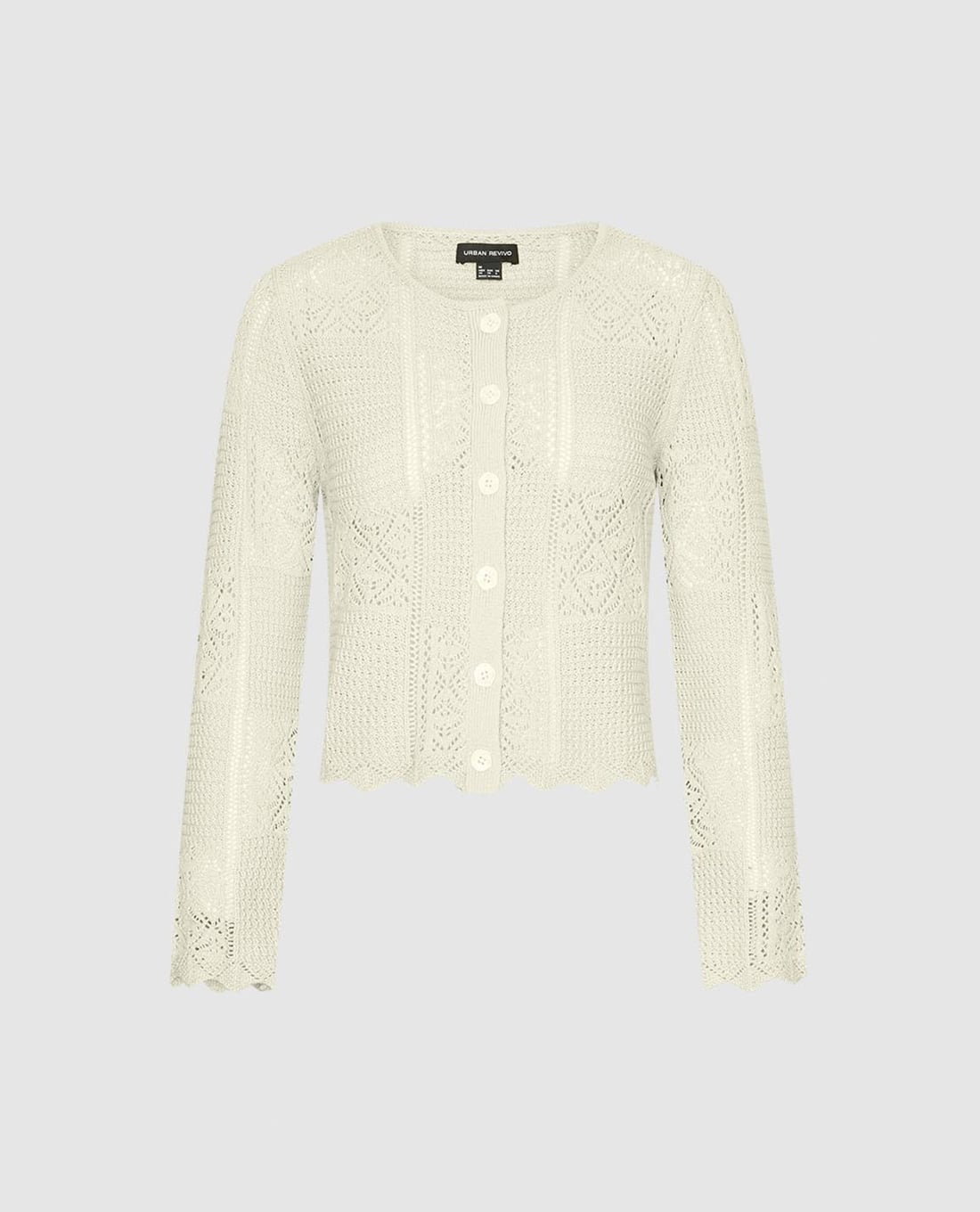 URBAN REVIVO - Áo khoác dệt kim nữ cổ tròn phối ren