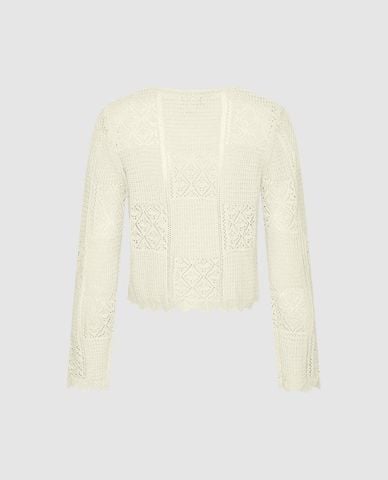  URBAN REVIVO - Áo khoác dệt kim nữ cổ tròn phối ren 