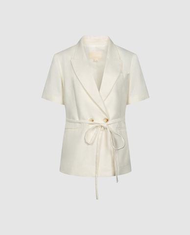  URBAN REVIVO - Áo khoác blazer nữ cổ ve tay ngắn thắt nơ 